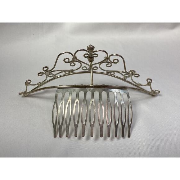 Vintage 90’s Y2K Rhinestone Tiara Silver Tone Comb Wedding Prom Bridal - Picture 5 of 11